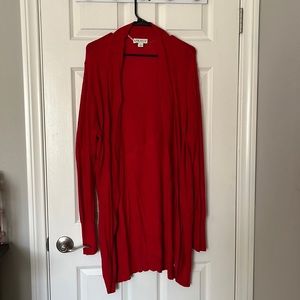 Long red cardigan ; lightweight, never worn size 2x